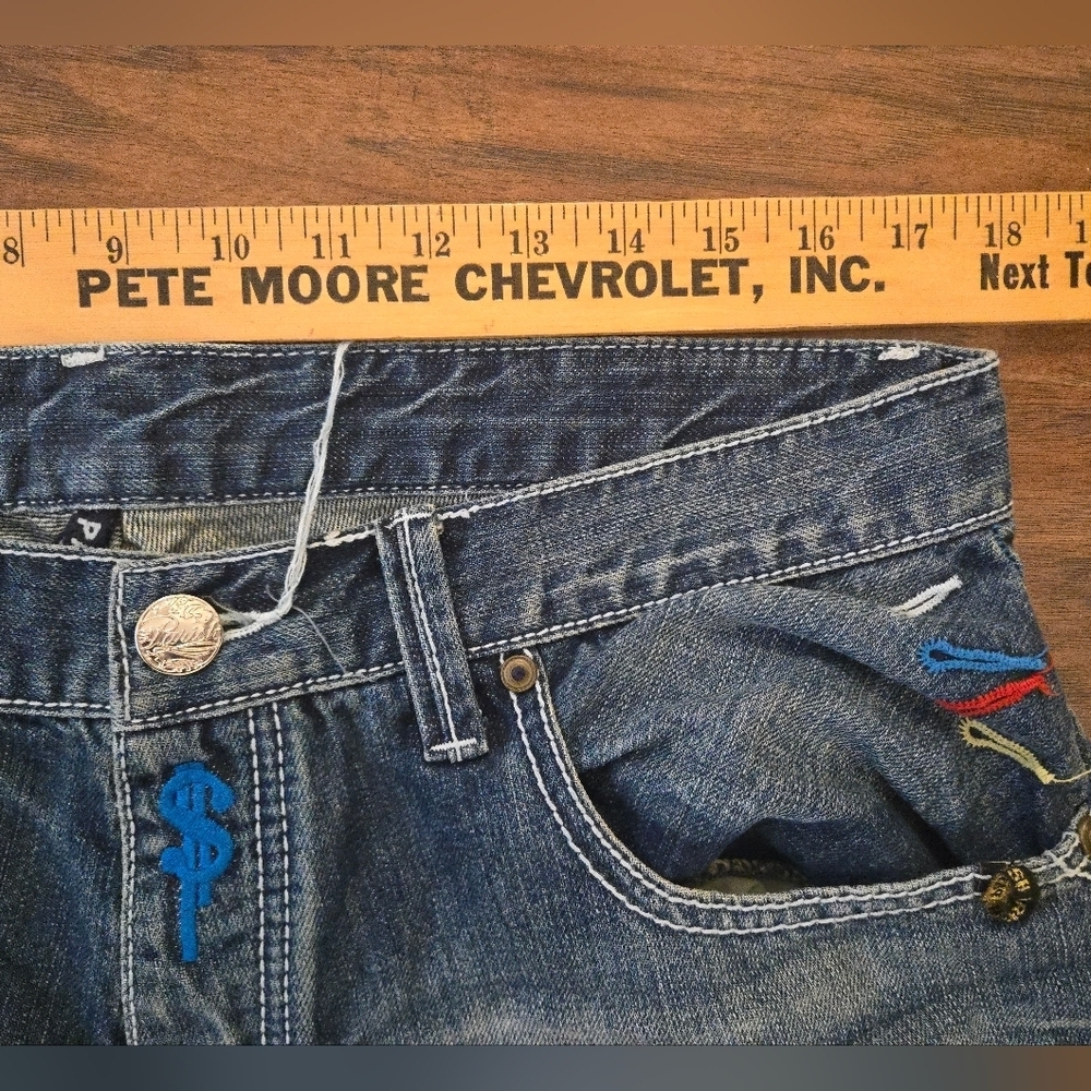 Parish The World Is Yours Jeans Mens Size 36x32 Designed Pockets Baggy Loose y2k - Picture 6 of 8